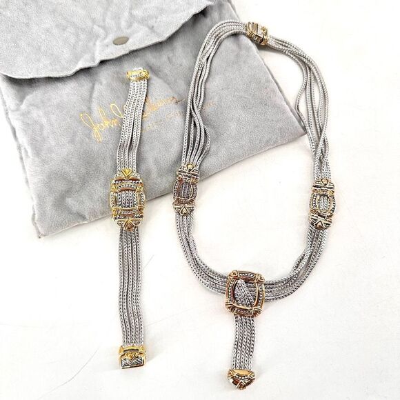 John Madeiros Women's Five Strand Necklace and Bracelet Set 2 Piece Silver Gold - Picture 2 of 10